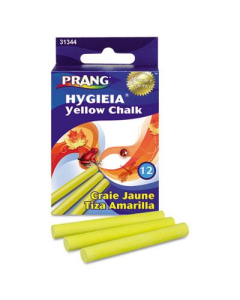 Prang Hygieia Dustless 3-1/4" Board Chalk, Yellow, 12-Sticks