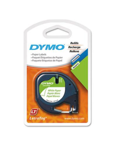 Dymo LetraTag 10697 Paper 1/2" x 13 ft. Label Tape Cassette, White, 2/Pack