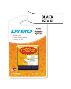 Dymo LetraTag 12331 Plastic 1/2" x 13 ft. Label Tape Cassette, Assorted, 3/Pack