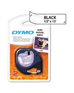 Dymo LetraTag 16952 Plastic 1/2" x 13 ft. Label Tape Cassette, Clear