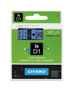 Dymo D1 45016 Polyester 1/2" x 23 ft. Label Maker Tape, Black on Blue
