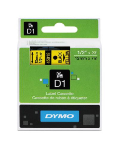 Dymo D1 45018 Polyester 1/2" x 23 ft. Label Maker Tape, Black on Yellow