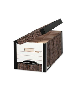Bankers Box 12-1/8" x 15" x 10" Letter & Legal FastFold Flip Top File Storage Boxes, 12/Carton, Woodgrain