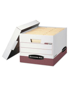 Bankers Box 12" x 15" x 10" Letter & Legal R-Kive Max Storage Boxes, 12/Carton, White/Red