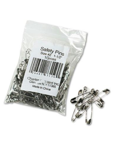 Charles Leonard 1-1/2" Length Nickel-Plated Steel Safety Pins, 144/Pack