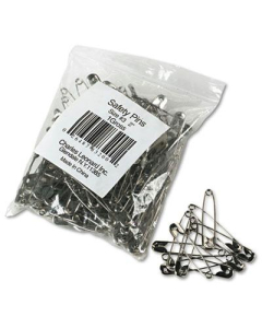 Charles Leonard 2" Length Nickel-Plated Steel Safety Pins, 144/Pack
