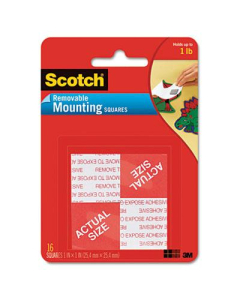 Scotch 1" Double-Sided Precut Foam Removable Mounting Squares, 16/Pack