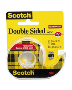 Scotch 1/2" x 12.5 yds Double-Sided Permanent Tape with Dispenser, Clear, 1" Core