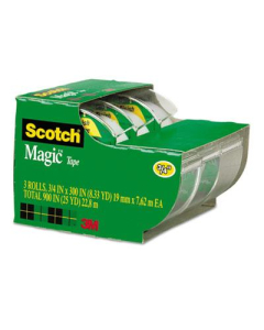 Scotch 3/4" x 8.3 yds Magic Tape with Dispensers, Clear, 3-Pack, 1" Core