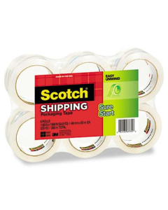 Scotch 1.88" x 54.6 yds Sure Start Packaging Tape, 3" Core, 6-Pack