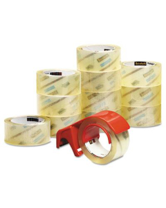 Scotch Commercial Performance Packaging Tape with Dispenser, Clear, 3" Core, 12-Pack