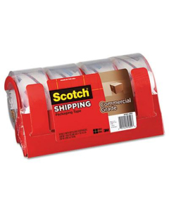 Scotch Commercial Grade Packaging Tape with Dispensers, Clear, 4-Pack, 3" Core