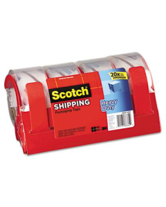 Scotch Heavy-Duty Packaging Tape with Dispensers, Clear, 4-Pack, 3" Core