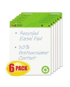 Post-it Recycled Self-Stick, 25" x 30", 30-Sheet, 6-Pack, Unruled Easel Pads