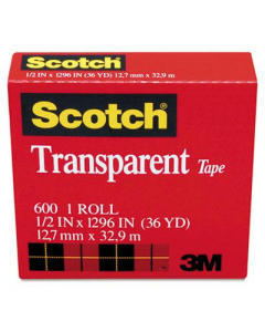 Scotch 1/2" x 36 yds Transparent Tape, 1" Core