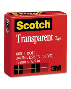 Scotch 3/4" x 36 yds Transparent Tape, 1" Core, Clear
