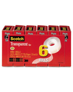 Scotch 3/4" x 27.8 yds Photo Safe Transparent Tape, 1" Core, Clear, 6-Pack