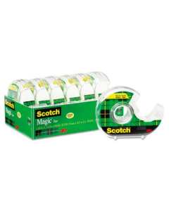 Scotch 3/4" x 18 yds Magic Tape with Dispensers, Clear, 6-Pack, 1" Core