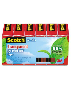 Scotch 3/4" x 25 yds Transparent Greener Tape, 1" Core, 6-Pack