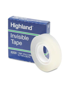 Highland 1/2" x 36 yds Invisible Permanent Mending Tape, 1" Core, Clear