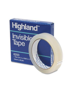 Highland 3/4" x 72 yds Invisible Permanent Mending Tape, 3" Core, Clear