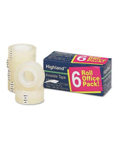 Highland 3/4" x 27.8 yds Invisible Permanent Mending Tape, 1" Core, Clear, 6-Pack