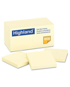 Highland 3" X 3", 18 100-Sheet Pads, Yellow Sticky Notes