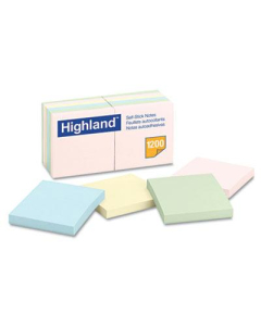 Highland 3" X 3", 12 100-Sheet Pads, Pastel Sticky Notes
