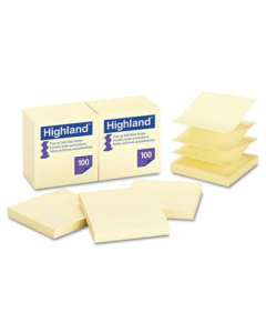 Highland 3" X 3", 12 100-Sheet Pads, Yellow Sticky Notes