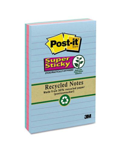 Post-It 4" X 6", 3 90-Sheet Pads, Lined Bora Bora Super Sticky Notes