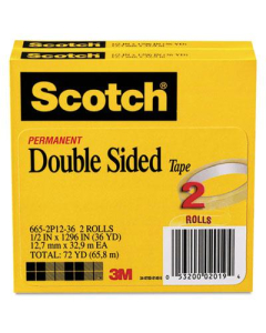 Scotch 1/2" x 36 yds Clear Double-Sided Tape, 3" Core, 2-Pack