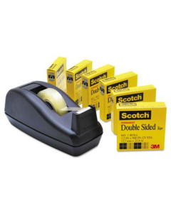 Scotch Double-Sided Permanent Tape with C40 Dispenser, Clear, 6-Pack, 1" Core