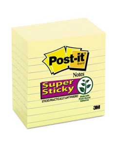 Post-It 4" X 4", 6 90-Sheet Pads, Lined Canary Yellow Super Sticky Notes