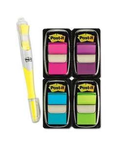 Post-It 1" x 1-3/4" Flags Value Pack with Highlighter, Assorted, 250 Flags/Pack