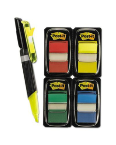 Post-It 1" x 1-3/4" Flags Value Pack with Highlighter Pen, Assorted, 250 Flags/Pack
