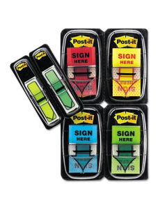 Post-It 1" x 1-3/4" "Sign Here" Message Arrow Page Flags, Assorted, 248 Flags/Pack
