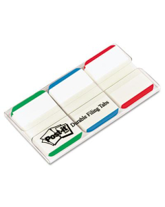 Post-It 1" x 1-1/2" Durable File Tabs, Striped Blue/Green/Red, 66/Pack