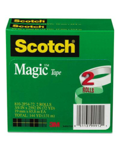 Scotch 3/4" x 72 yds Clear Magic Tape, 3" Core, 2-Pack