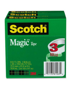 Scotch 1" x 72 yds Clear Magic Tape, 3" Core, 3-Pack