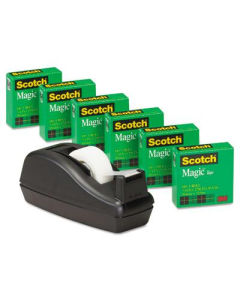 Scotch Magic Tape 6-Pack with C-40 Dispenser, Black, 1" Core
