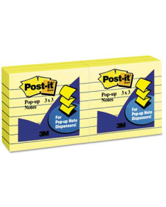 Post-It 3" X 3", 6 100-Sheet Pads, Lined Canary Yellow Pop-Up Notes