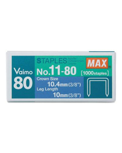 Max Vaimo 80-Sheet Capacity Flat-Clinch Staples for HD11UFL, 3/8" Leg, 1000/Box