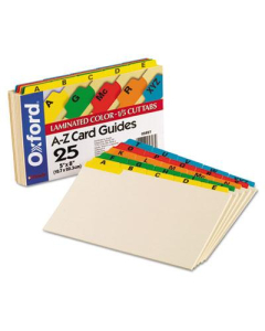 Oxford 1/5 Tab 5" x 8" Alphabetic Index Card Guides, Manila, 1 Set