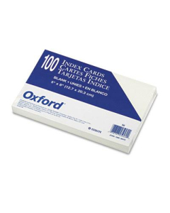 Oxford 5" x 8", 100-Cards, White, Unruled Index Cards