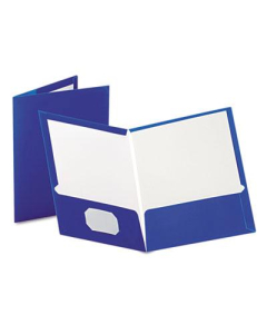 Oxford 100-Sheet 8-1/2" x 11" Laminated Two-Pocket Portfolio, Blue, 25/Box