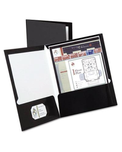 Oxford 100-Sheet 8-1/2" x 11" Laminated Two-Pocket Portfolio, Black, 25/Box