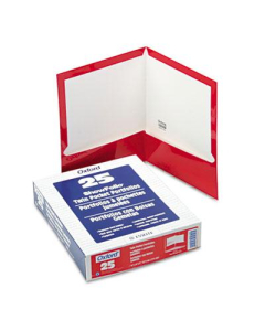 Oxford 100-Sheet 8-1/2" x 11" Laminated Two-Pocket Portfolio, Red, 25/Box