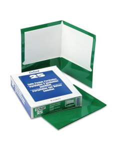 Oxford 100-Sheet 8-1/2" x 11" Laminated Two-Pocket Portfolio, Green, 25/Box