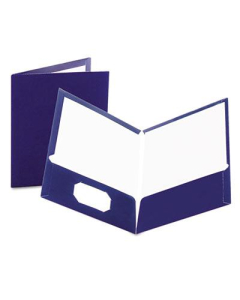 Oxford 100-Sheet 8-1/2" x 11" Laminated Two-Pocket Portfolio, Navy, 25/Box