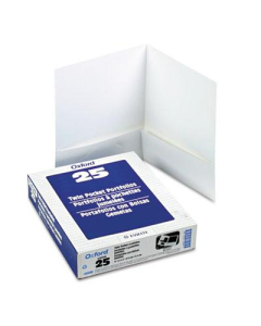 Oxford 100-Sheet 8-1/2" x 11" Linen Two-Pocket Portfolio, White, 25/Box